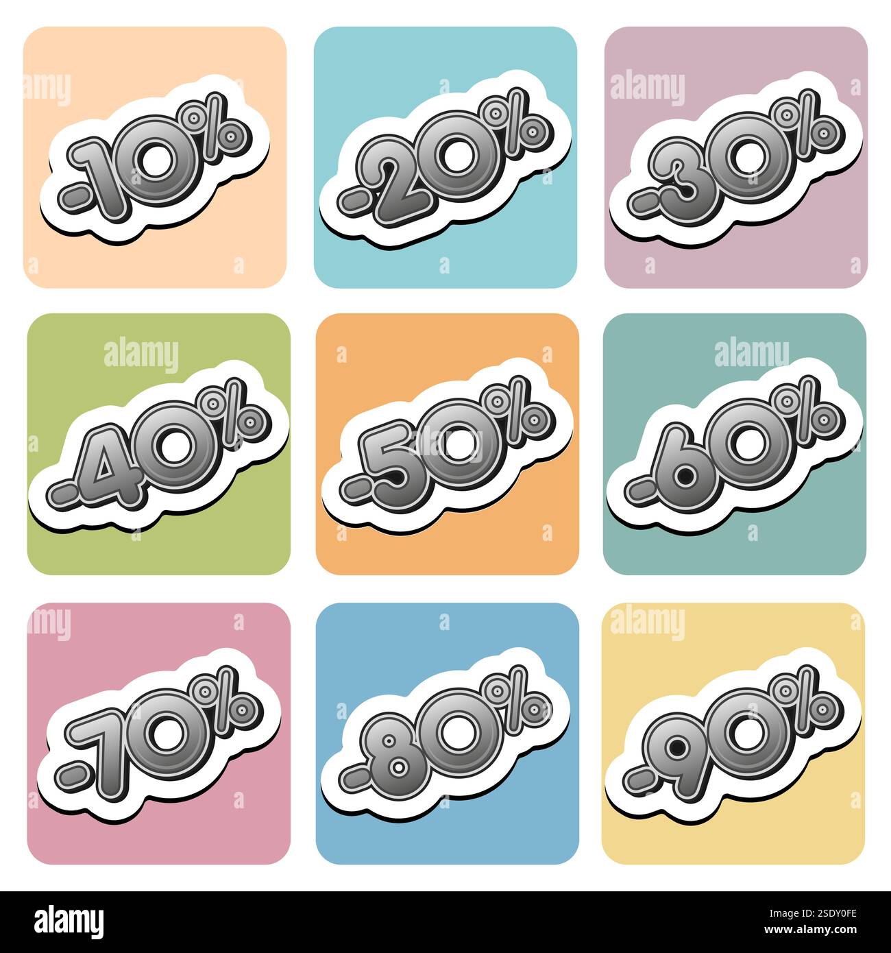 Set di adesivi colorati per lo sconto Illustrazione Vettoriale