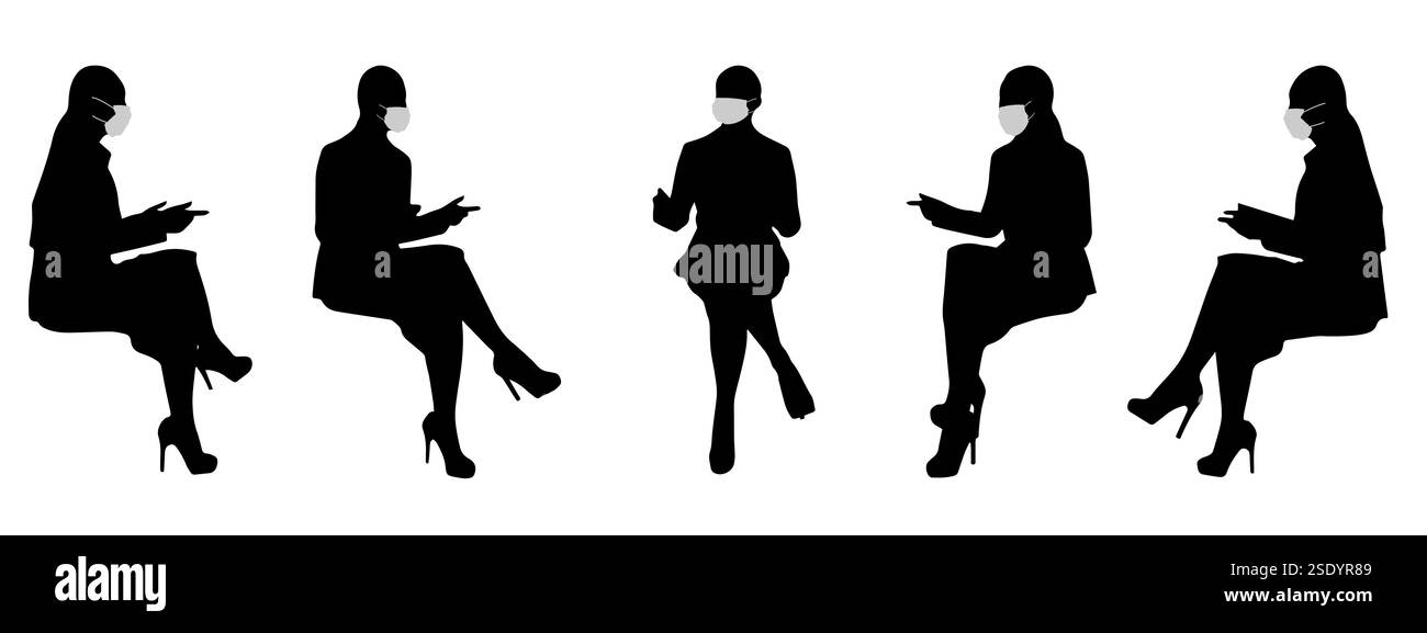 Concetto vettoriale o sagoma concettuale le donne che parlano tra loro come mezzo di prevenzione e protezione contro la contaminazione da coronavirus. Illustrazione Vettoriale