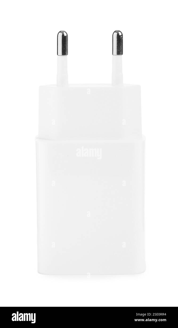 Adattatore di alimentazione USB (caricabatterie) isolato su bianco Foto Stock