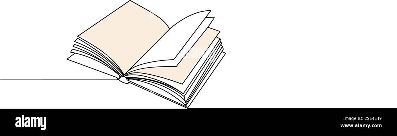 vettore isolato di disegno a linea continua a libro aperto Illustrazione Vettoriale