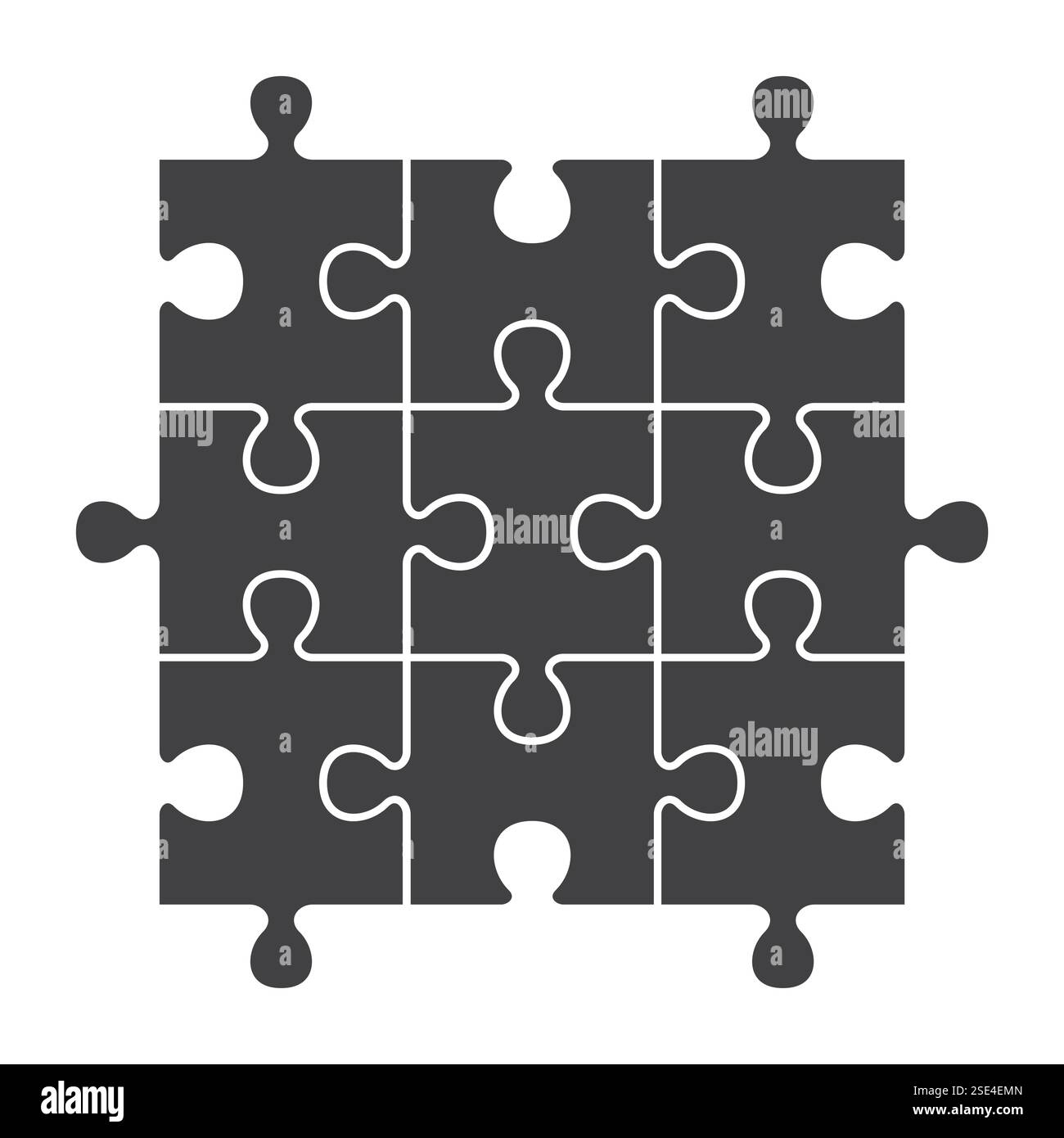 Pezzi di puzzle in bianco e nero - icona del puzzle vettoriale. Vettore Illustrazione Vettoriale