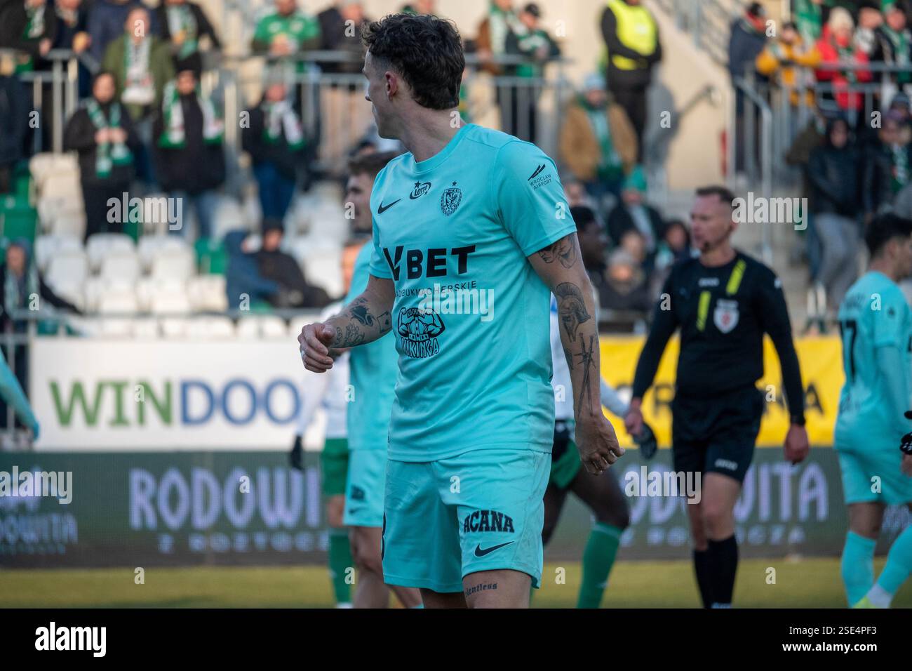Radom, Polonia. 08.02.2025. Śląsk Wrocław giocatore Serafin Szota durante la partita PKO BP EKSTRAKLASA. Radomiak Radom vs Śląsk Wrocław, Stadion im. Braci Czachorów, Struga 63, Radom, Polonia Foto Stock
