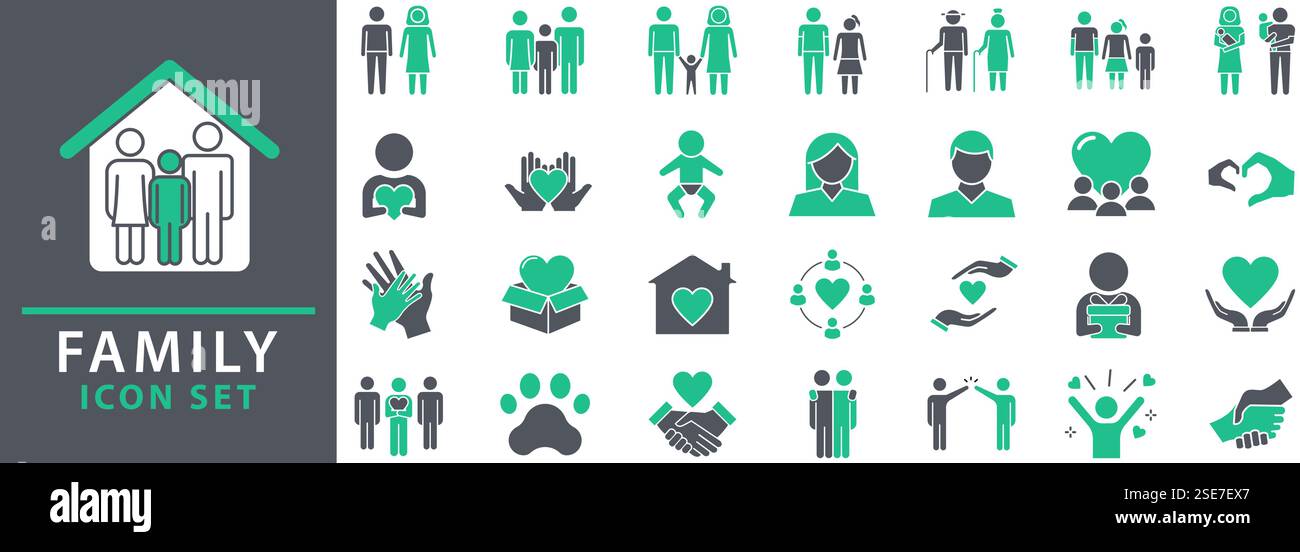 Set di icone famiglia. Icone vettoriali della famiglia. Contenente genitori, madre, padre, figli, bambino, nonni e icone della famiglia. Imposta raccolta icone. VECTO Illustrazione Vettoriale