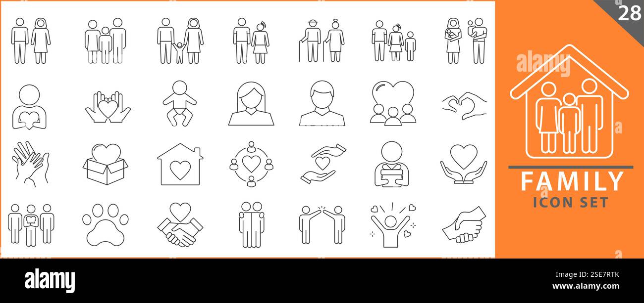 Set di icone famiglia. Icone vettoriali della famiglia. Contenente genitori, madre, padre, figli, bambino, nonni e icone della famiglia. Imposta raccolta icone. VECTO Illustrazione Vettoriale