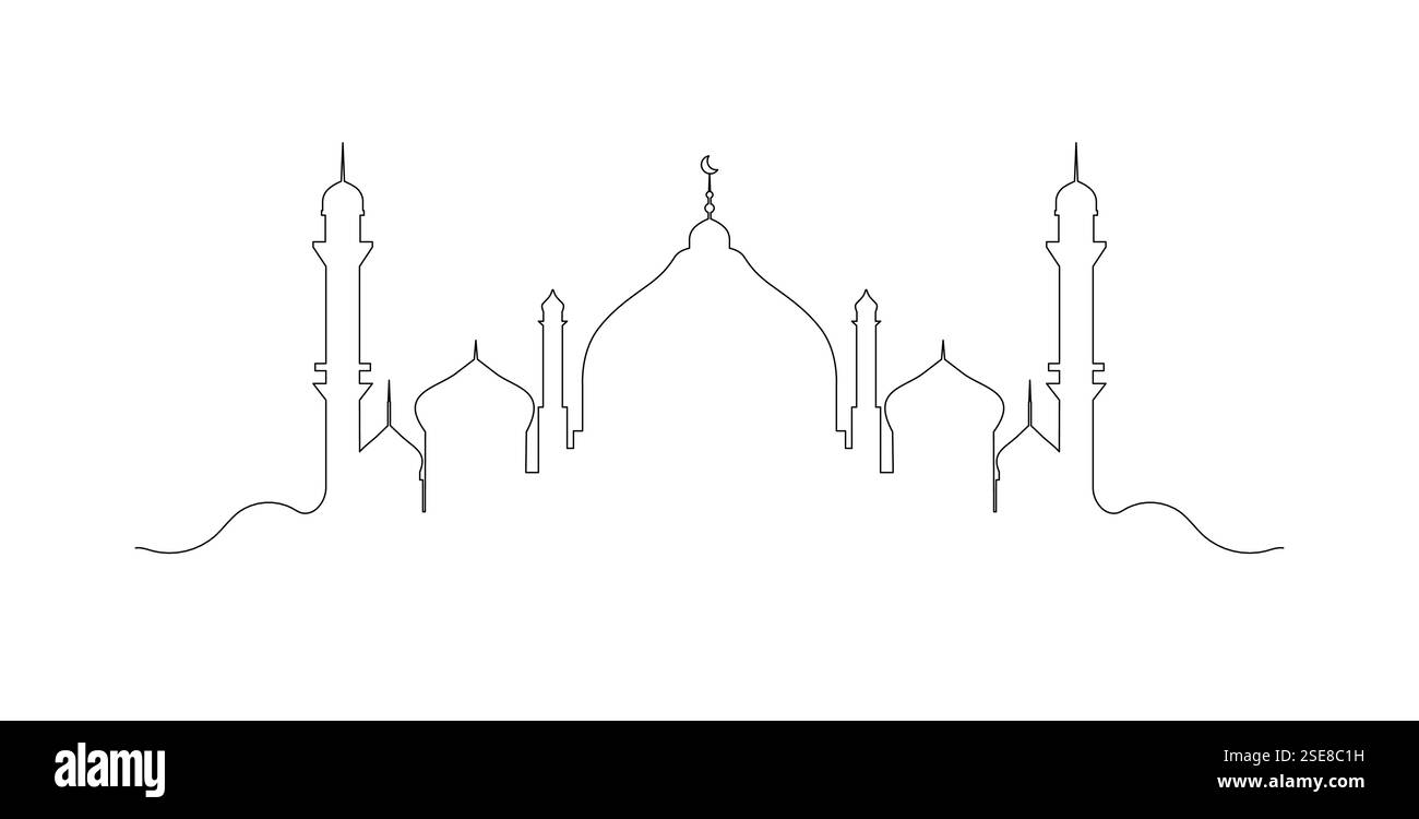 Illustrazione d'arte minimalista della linea moschea Illustrazione Vettoriale