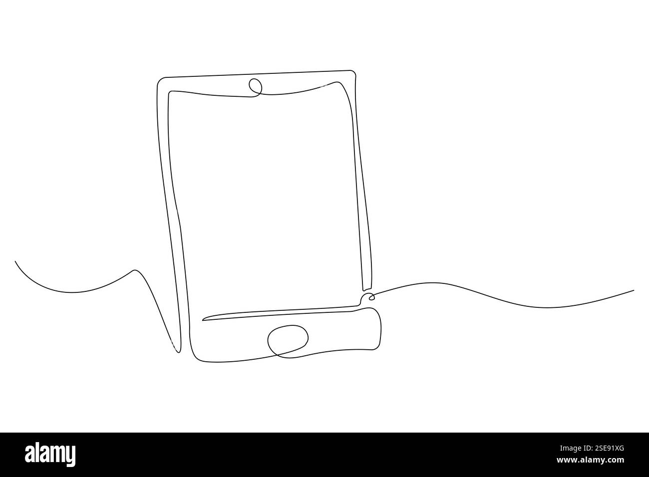 Disegno in linea continua di uno smartphone appoggiato su una superficie piana Illustrazione Vettoriale