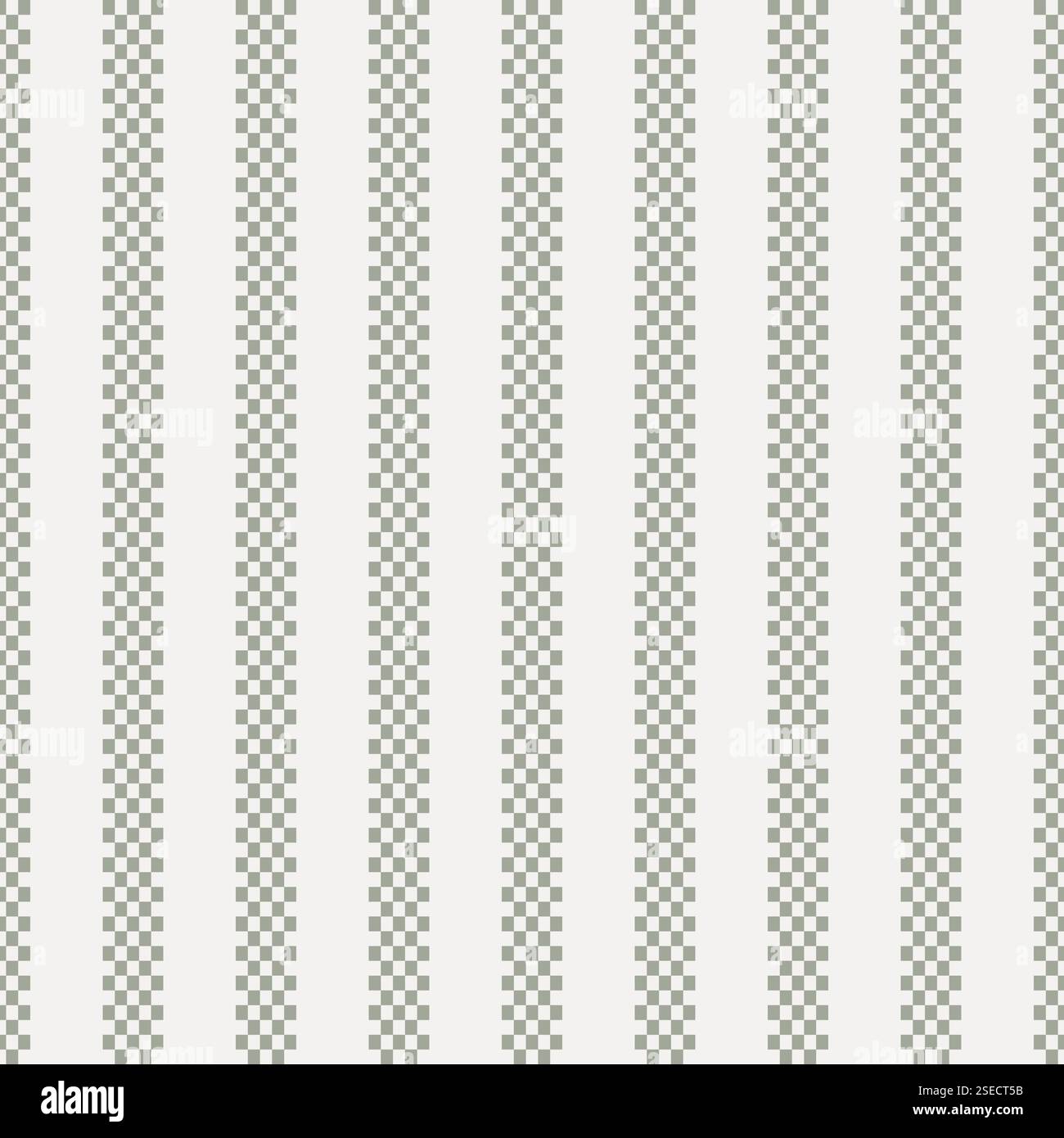 Carta digitale con motivo a scacchi a righe verde beige per arredamento e tessuti. Lino rustico in stile cottagecore. Illustrazione Vettoriale