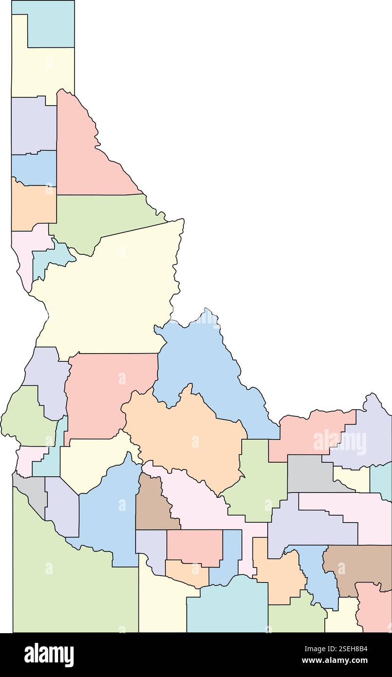 File vettoriale modificabile delle contee che compongono lo stato dell'Idaho, situato negli Stati Uniti. Illustrazione Vettoriale