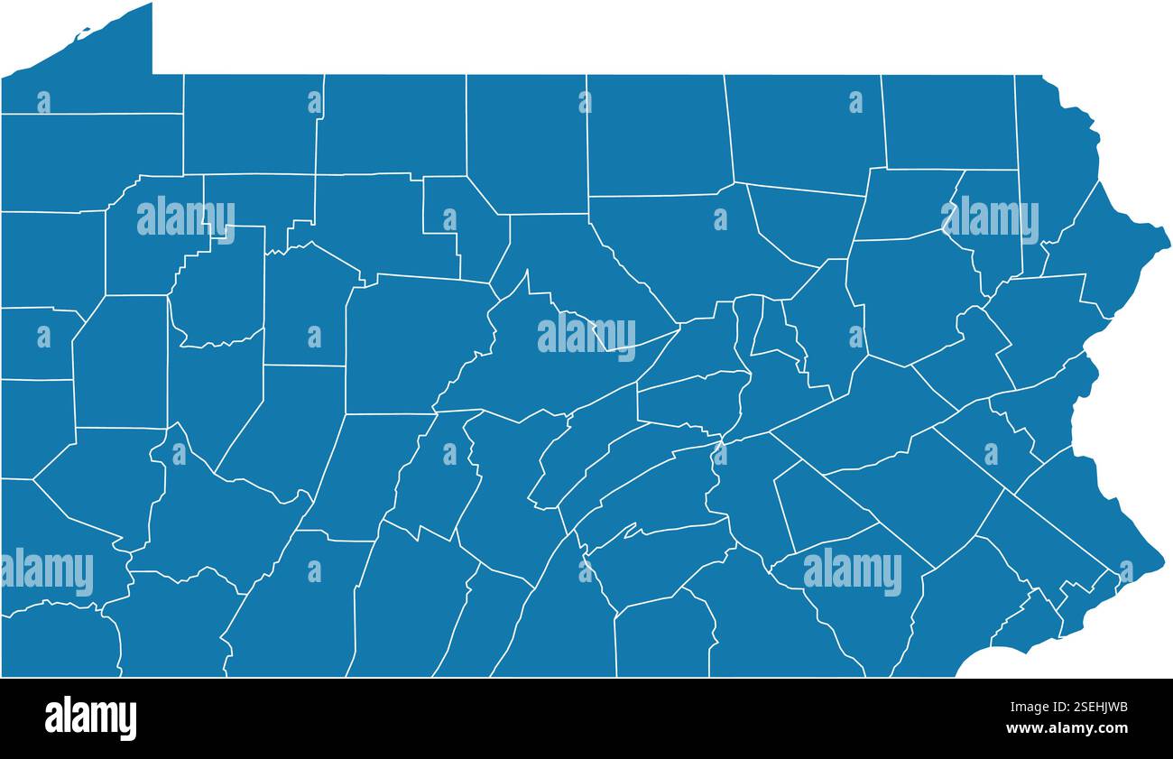 File vettoriale modificabile delle contee che compongono lo stato della Pennsylvania, situate negli Stati Uniti. Illustrazione Vettoriale