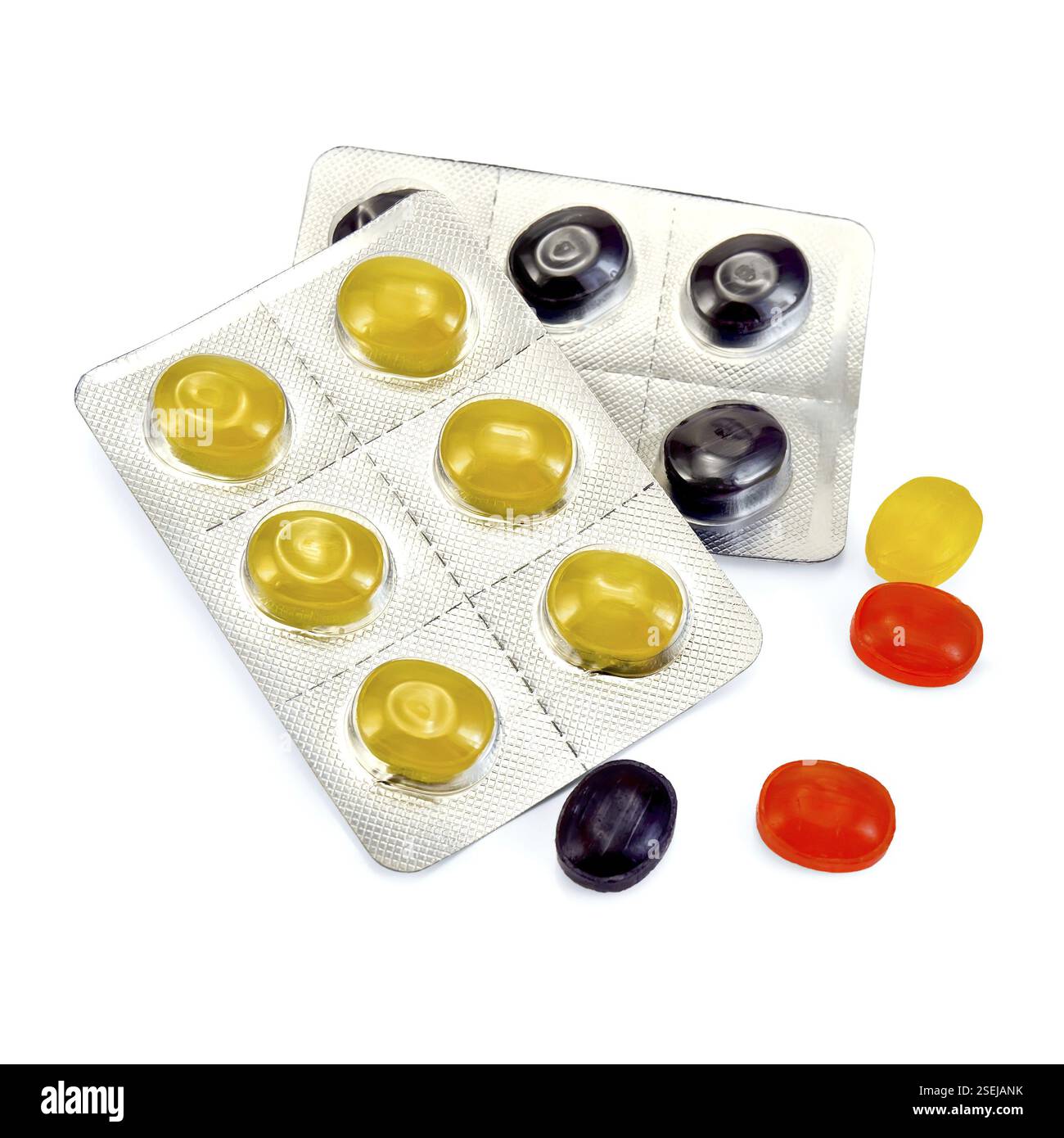 Le losanghe tossiscono multicolore isolate su sfondo bianco Foto Stock