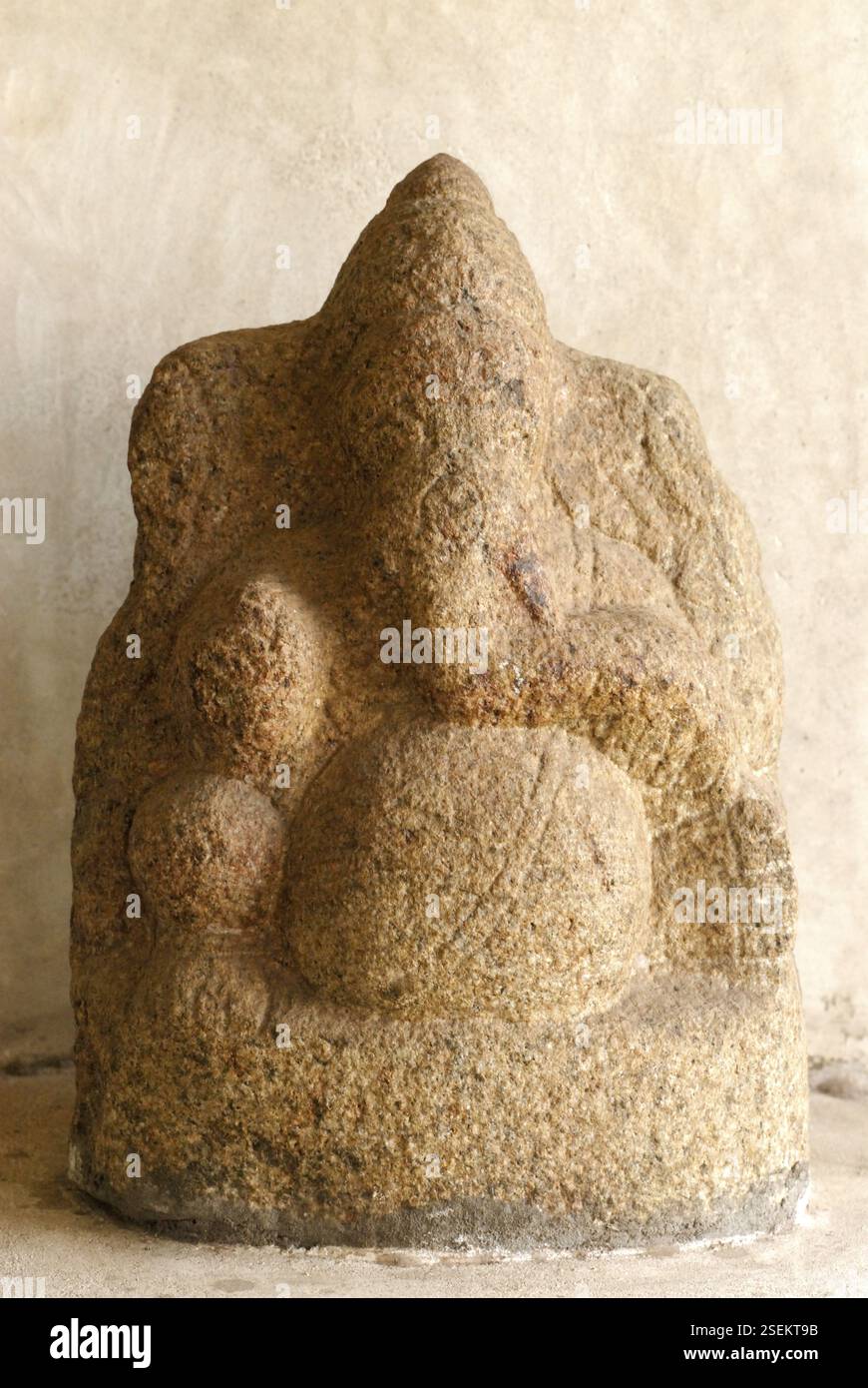 Statua scolpita in pietra del signore Ganesha nel museo della sala Maratha Darbar all'interno del complesso del palazzo Thanjavur, Thanjavur, Tamil Nadu, India, Asia Foto Stock