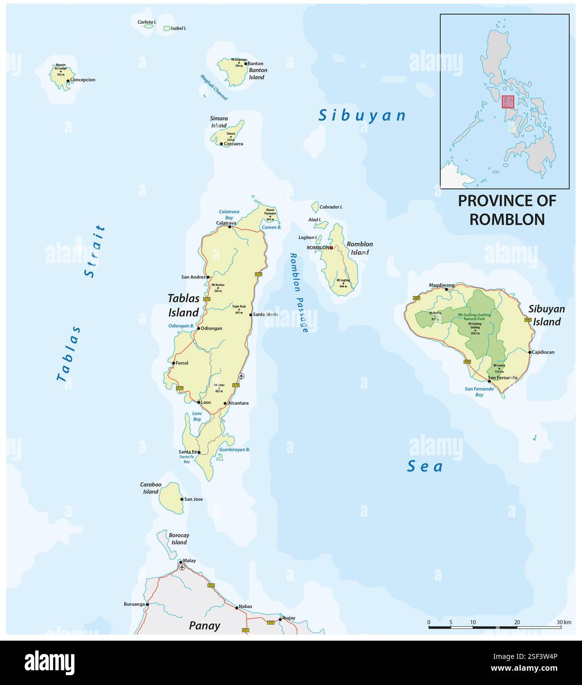 Mappa della provincia filippina di Romblon, Mimaropa Foto Stock