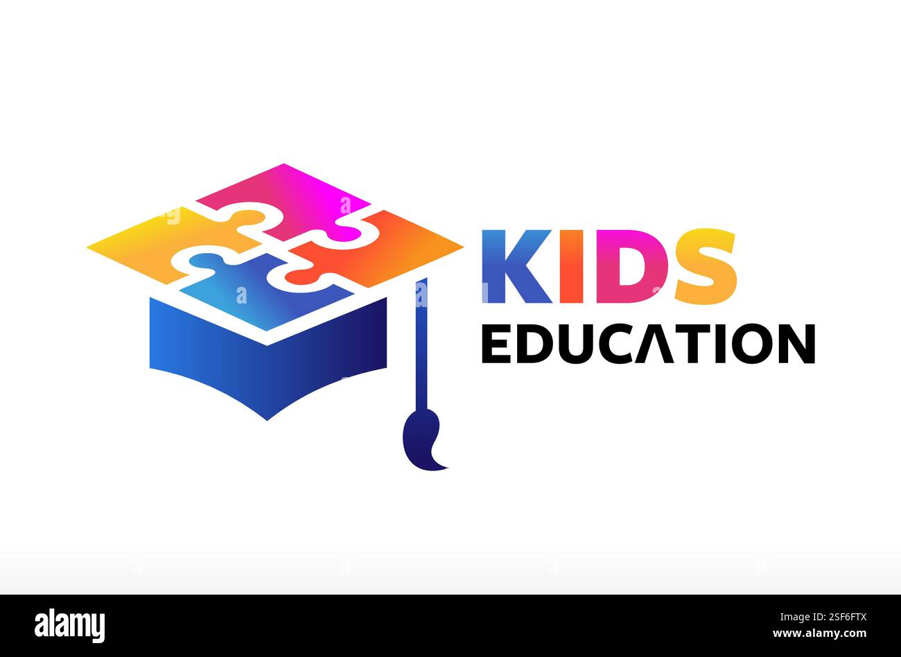 Logo Educazione bambini, logo accademia bambini, logo graduazione bambini, design logo bambini intelligente, design eLearning design simbolo simbolo simbolo simbolo simbolo simbolo simbolo vettore cappello graduazione Illustrazione Vettoriale