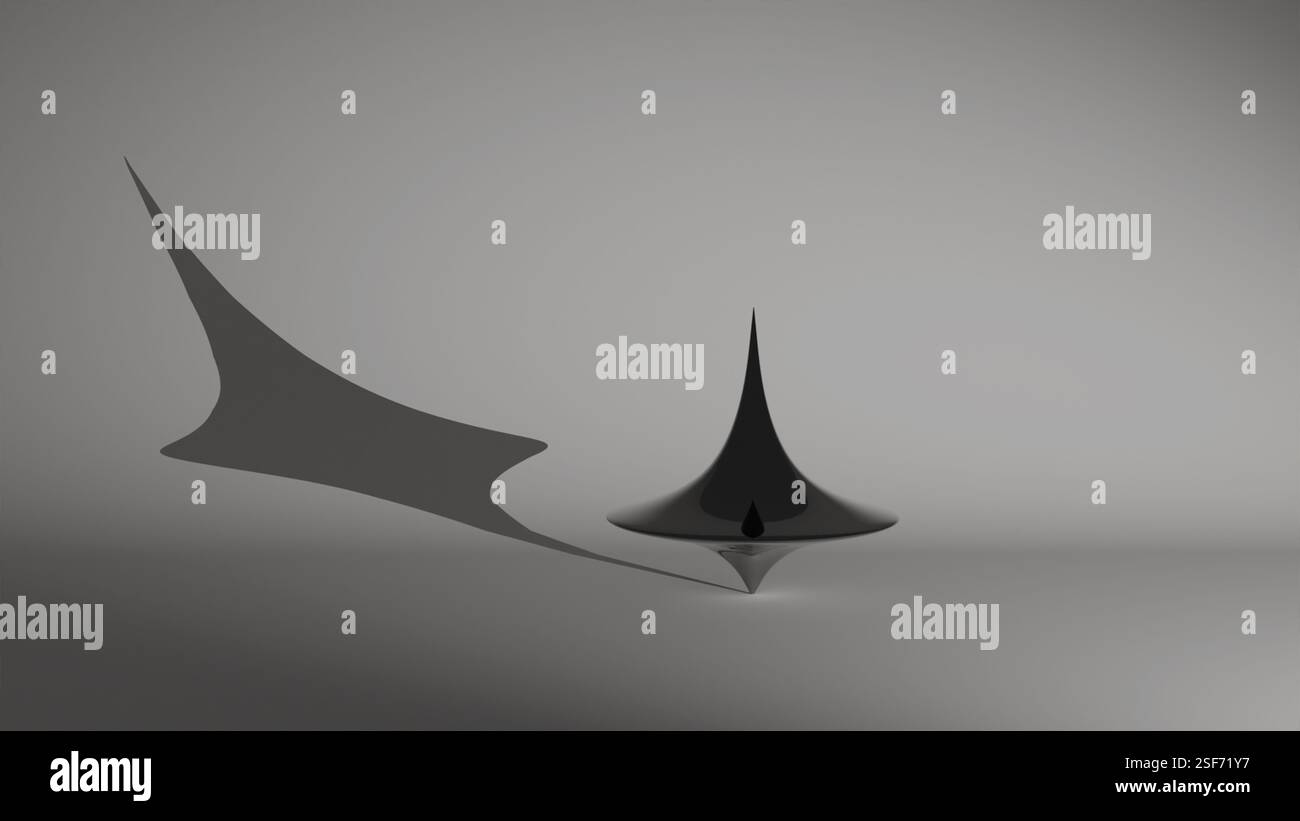 Modello 3D di un giocattolo in metallo per bambini che gira sopra uno sfondo chiaro con riflessi e ombre Foto Stock