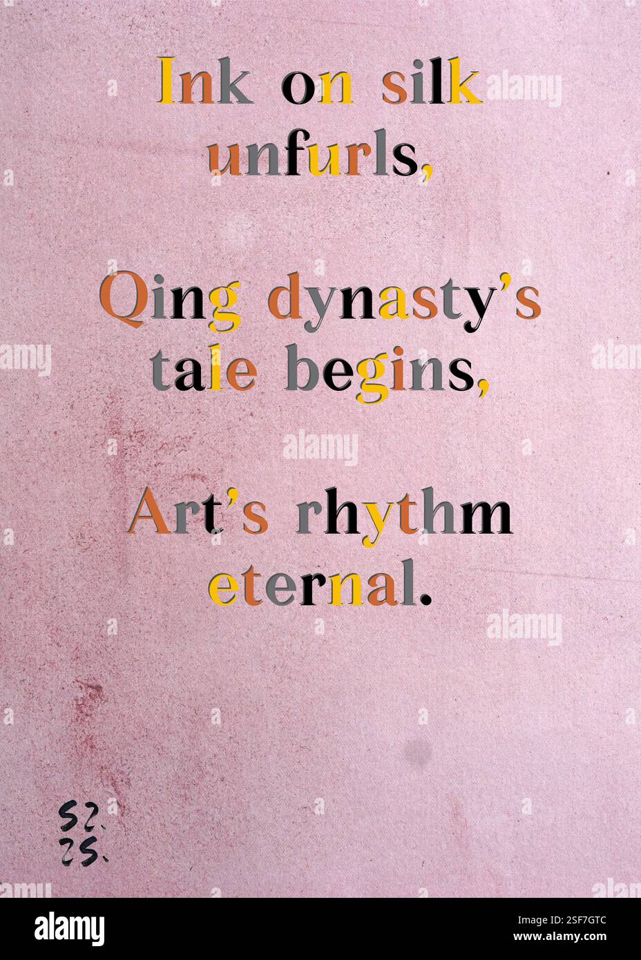 L'inchiostro sulla seta si sprigiona, inizia la storia della dinastia Qing, il ritmo eterno dell'arte. La Gilda degli scrittori d'argento di Nuria del Horizonte. Arte di Zsuzsa Szikra. Poetry Art Print, Triplumes è una forma poetica unica ispirata al tradizionale haiku, composta da tre righe che catturano momenti di chiarezza, emozione e approfondimento. Nella nostra collezione abbracciamo la libertà del linguaggio, dove la fusione delle parole e la rimozione dei trattini è più di una scelta stilistica: È un modo per trasmettere unità e vicinanza tra le idee, creando un'espressione fluida e compatta che risuona con i ritmi della vita moderna. Foto Stock