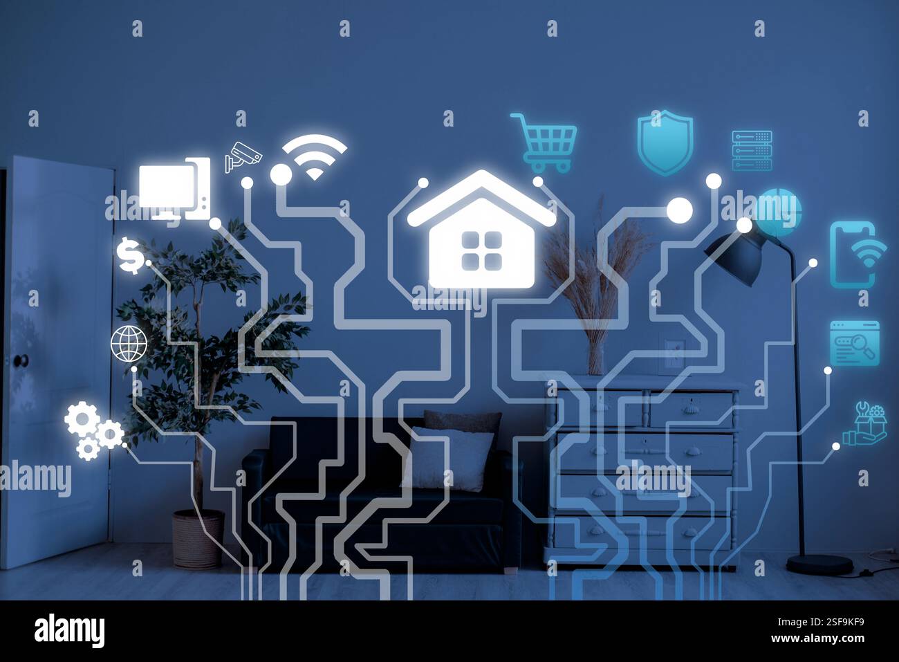 Dashboard per la casa intelligente per controllare gli elettrodomestici tecnologia Assistant per dispositivi intelligenti concetto di casa intelligente Foto Stock