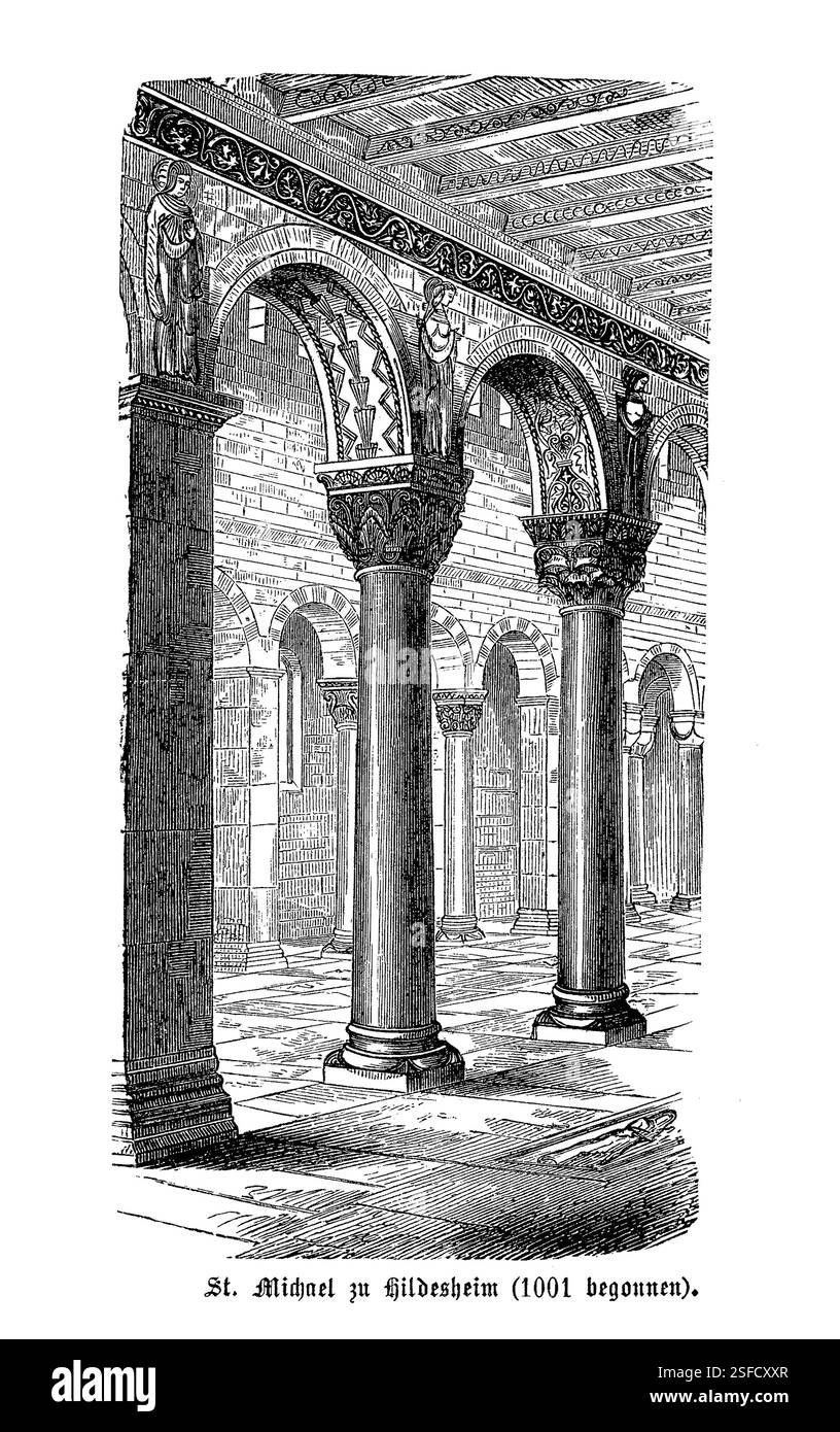 Architettura romanica medievale: Interno della chiesa di San Michele, Hildesheim, Germania, XI secolo Foto Stock