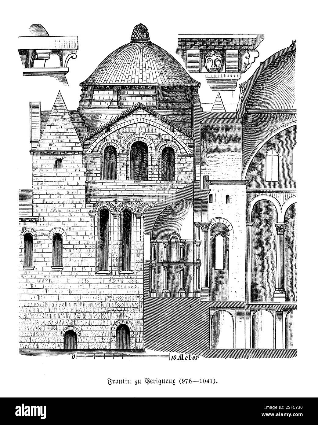 Architettura romanica medievale: Dettagli architettonici del fronte Santo della Cattedrale a Périgueux, X secolo Foto Stock