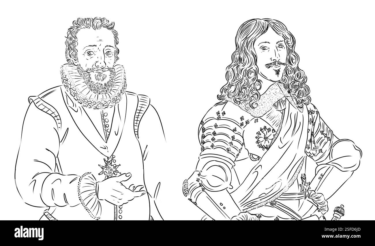 Ritratti di Enrico 4 e di suo figlio Luigi 13, re di Francia Foto Stock