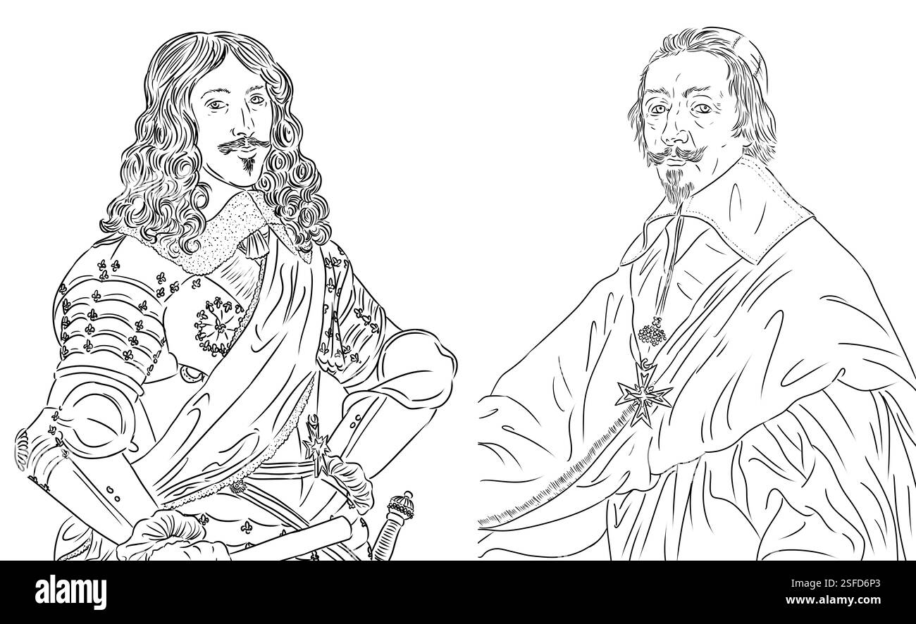 Ritratti del re di Francia Luigi XIII, Luigi 13 sans suo ministro il cardinale de Richelieu Foto Stock