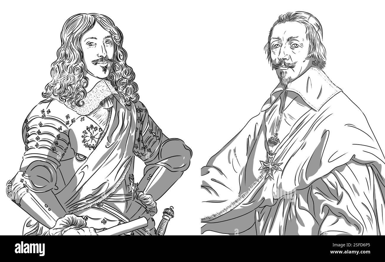 Ritratti del re di Francia Luigi XIII, Luigi 13 sans suo ministro il cardinale de Richelieu Foto Stock