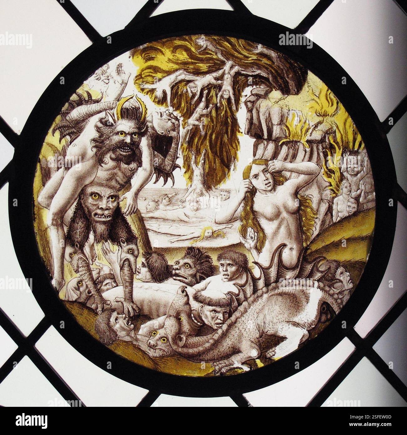 Roundel with Descent of the Damned dopo una composizione di workskhop di Dieric Buts Netherlandish ca. 1500–1510 Foto Stock