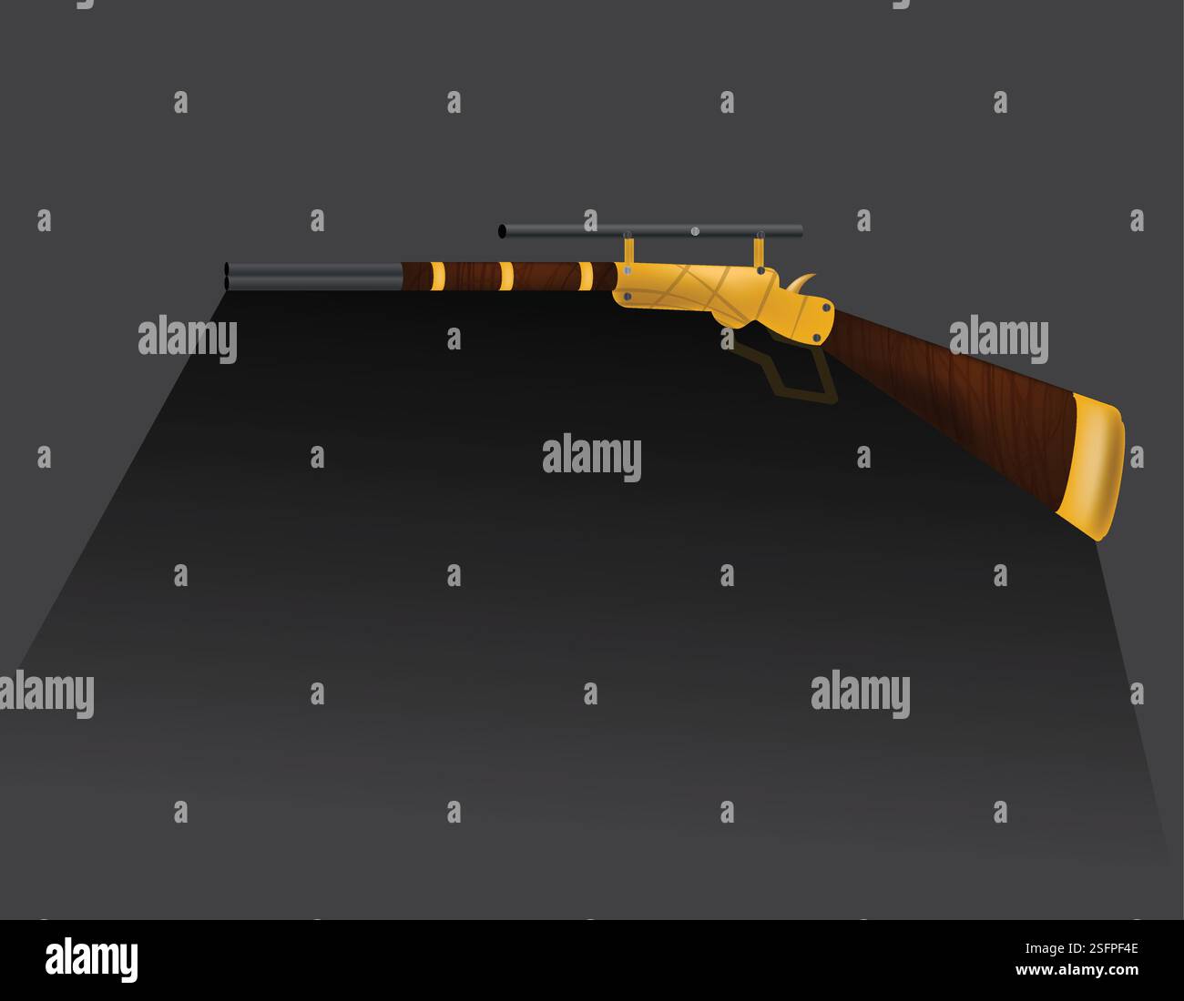 Due fucili steampunk con mirino poggiato su sfondo NERO Illustrazione Vettoriale