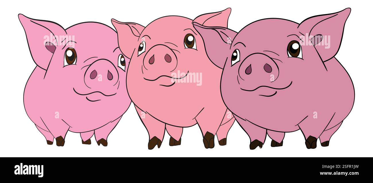 Tre allegri maiali cartoni animati in piedi insieme Illustrazione Vettoriale Tre allegri maiali cartoni animati in piedi insieme Illustrazione Vettoriale