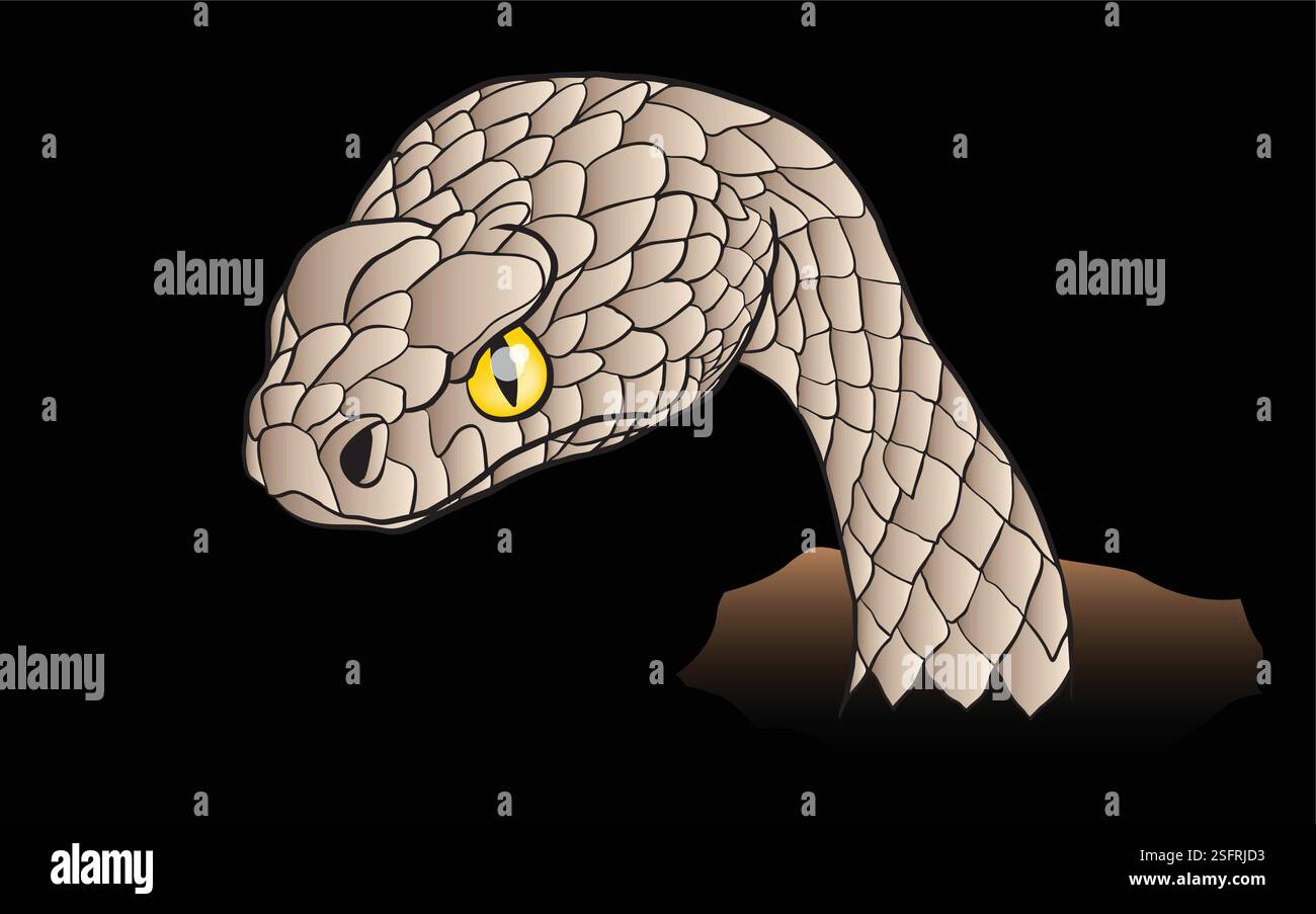 Serpente verde che emerge da un buco con uno sguardo intenso Illustrazione Vettoriale