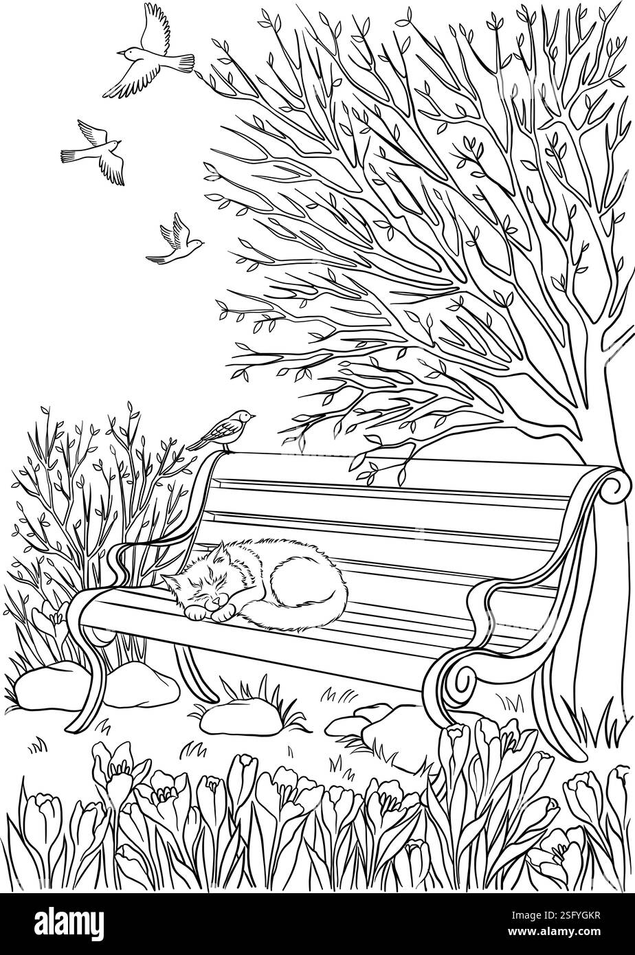 Pagina da colorare con Cat Illustrazione Vettoriale