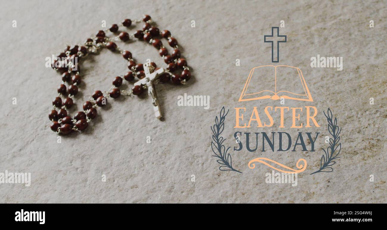 Immagine del testo della domenica di pasqua su rosario su sfondo grigio Foto Stock