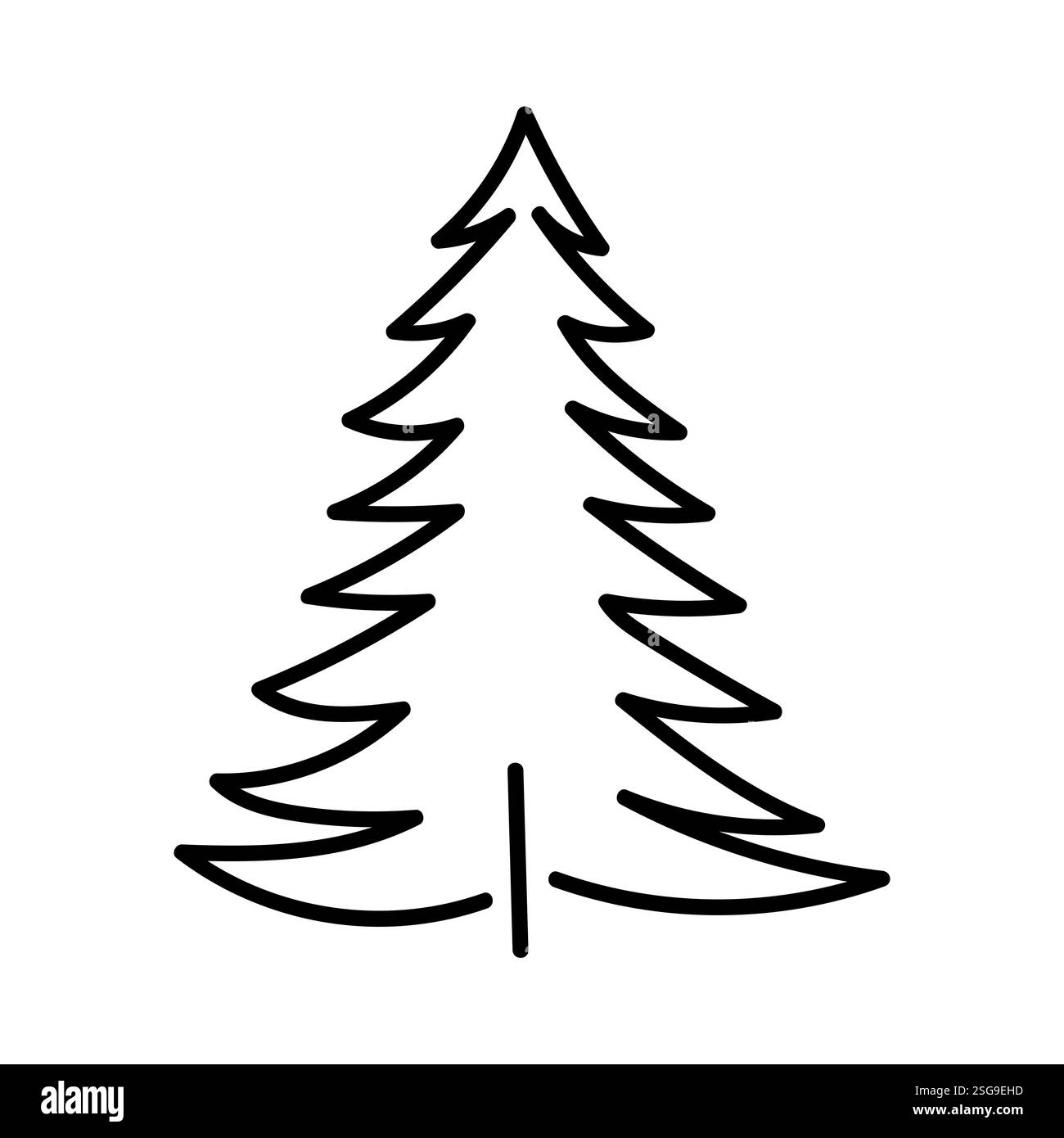 Semplice disegno in linea di un pino in bianco e nero, adatto a vari usi artistici Illustrazione Vettoriale