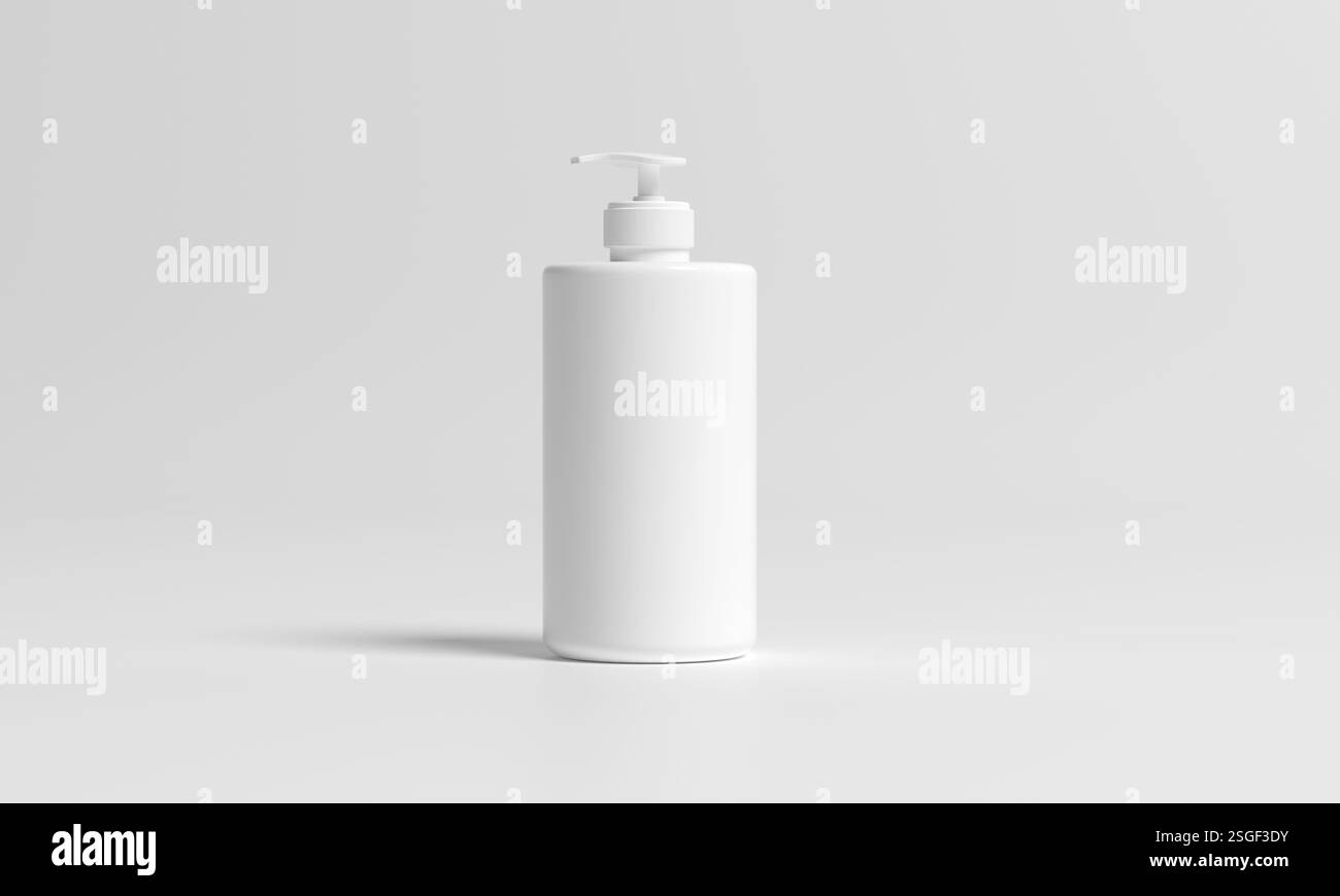 Flacone dispenser bianco su sfondo chiaro Foto Stock