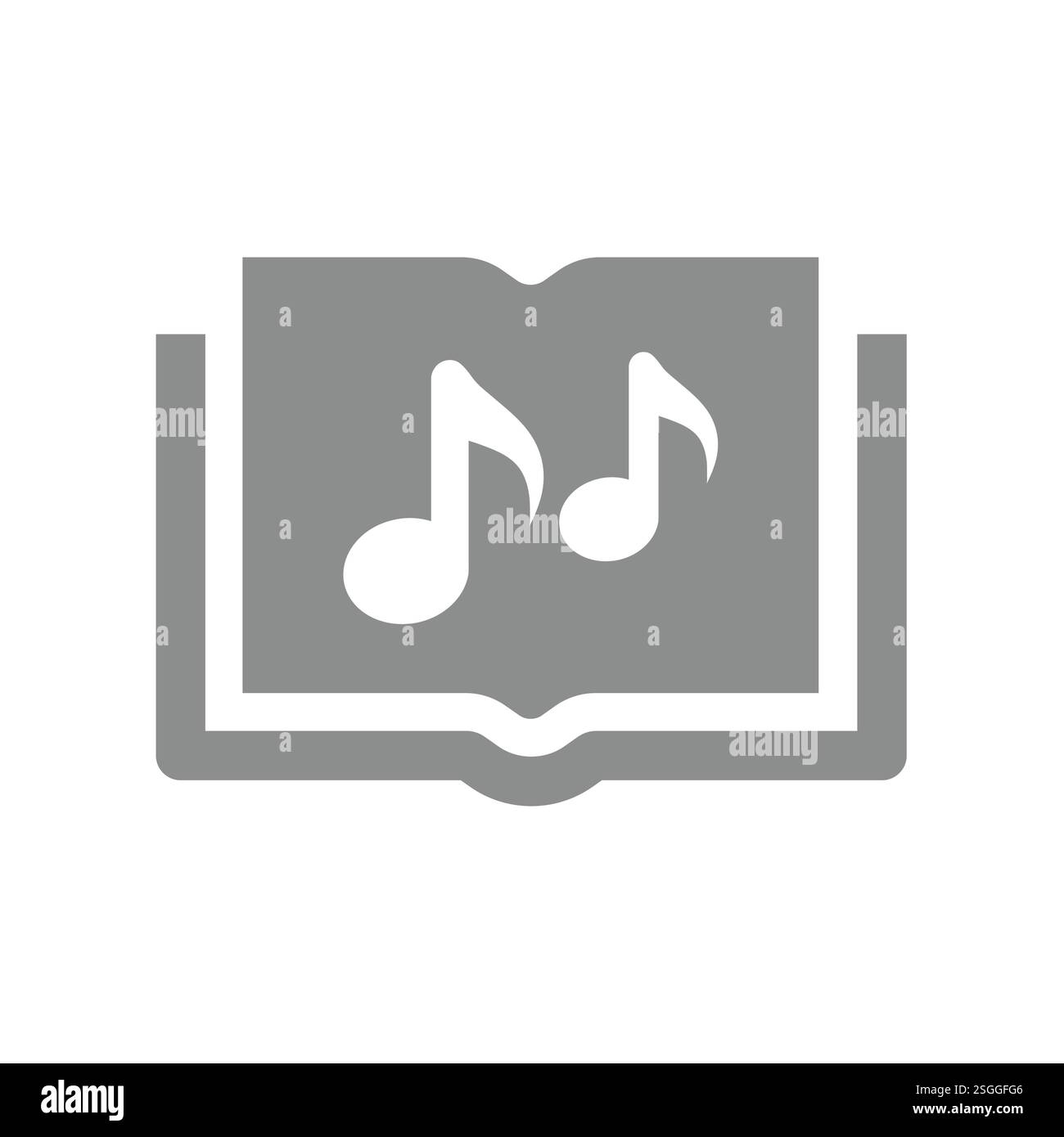 Audiolibro con icona vettoriale note musicali. Simbolo semplice dell'audio book. Illustrazione Vettoriale