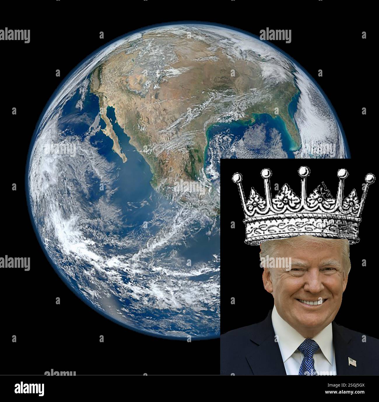 Donald Trump, presidente degli Stati Uniti, è stato soprannominato "Re del mondo” al momento in cui ha imposto tariffe e sanzioni commerciali a vari paesi nel 2025, subito dopo la sua elezione Foto Stock