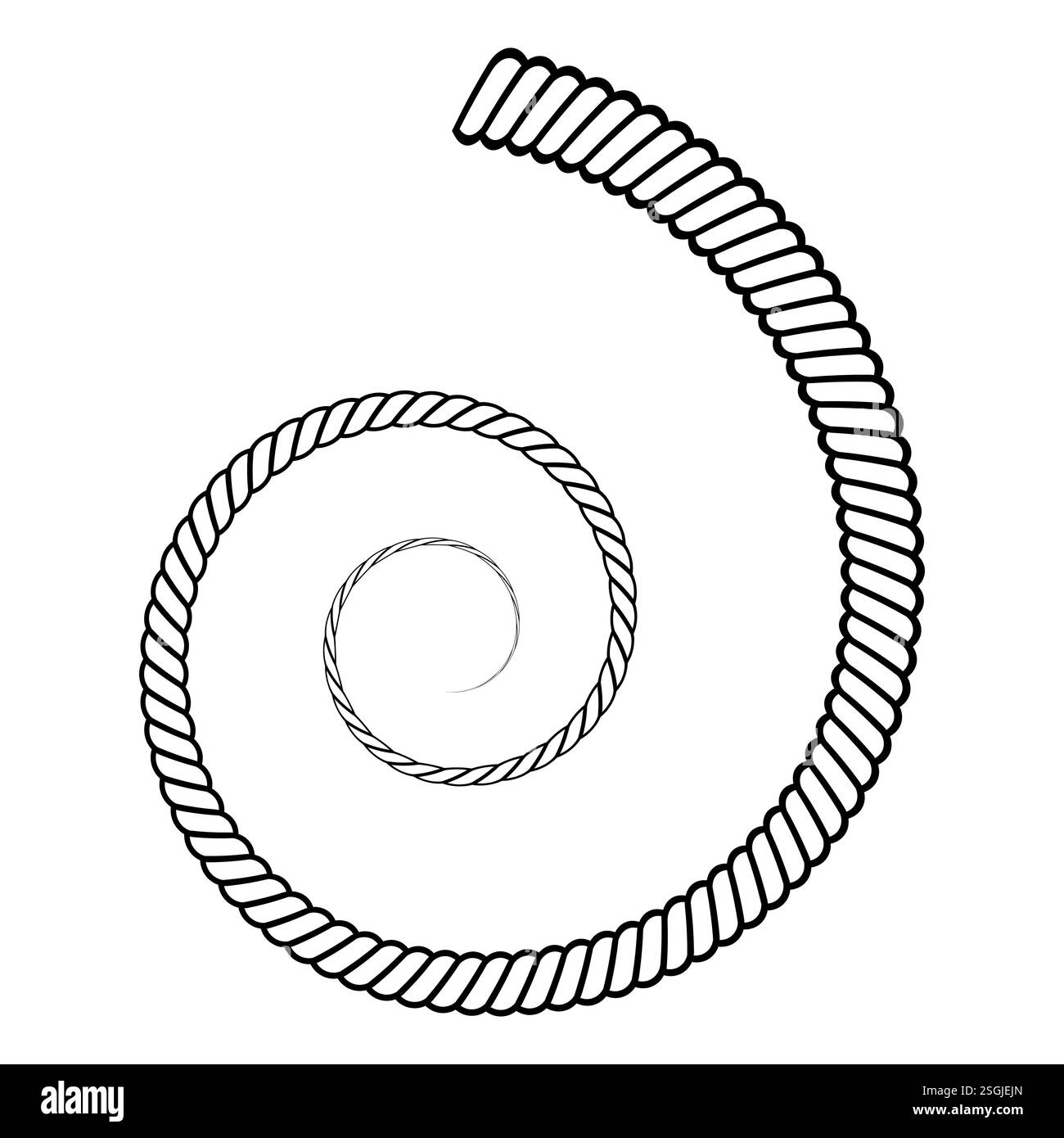 Disegno con linea nera della corda avvolto in una cornucopia a spirale Illustrazione Vettoriale