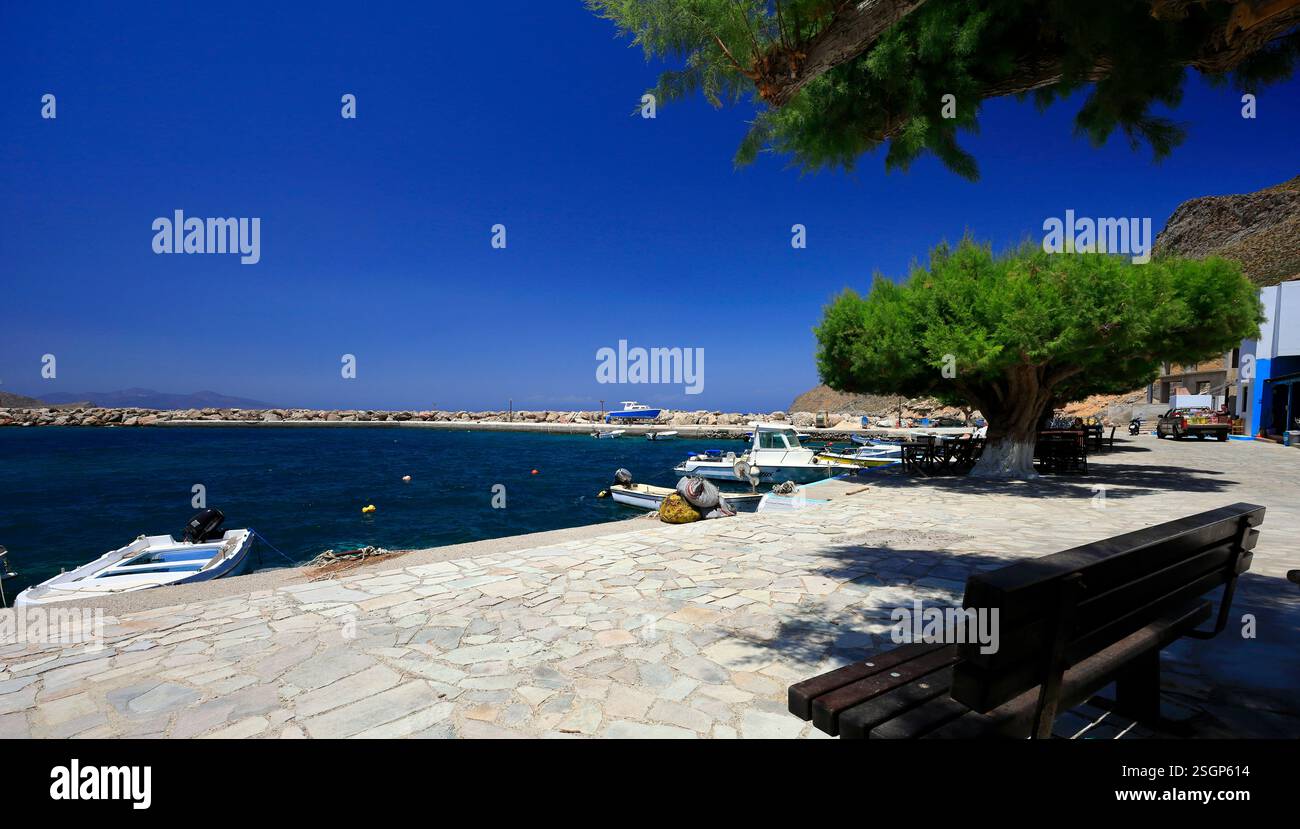 Aghios Antonios Harbour, Tilos, isole Dodecanesi, Egeo Meridionale, Grecia. Foto Stock