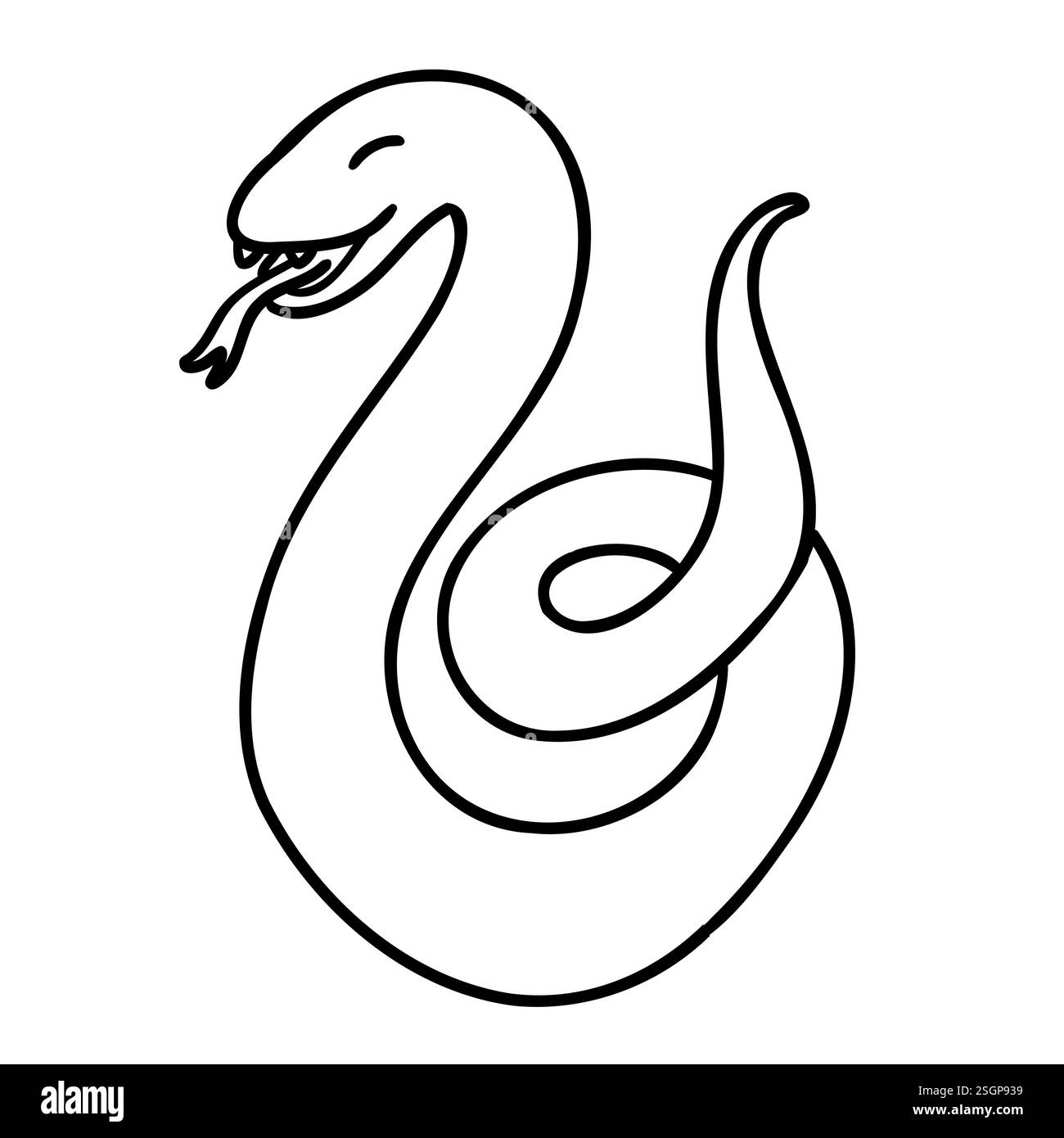 Harry Potter Slytherin Snake, simbolo di Slytherin Snake in stile fumetto. Logo Lion Animal. Illustrazione vettoriale nera isolata su sfondo bianco. Illustrazione Vettoriale