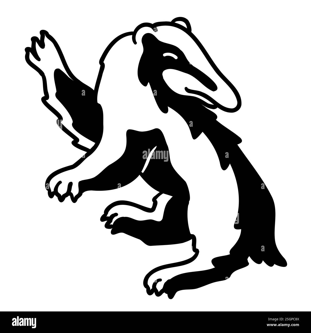 Simbolo di Harry Potter Hufflepuff Badger in stile fumetto. Logo Lion Animal. Illustrazione vettoriale nera isolata su sfondo bianco. Illustrazione Vettoriale