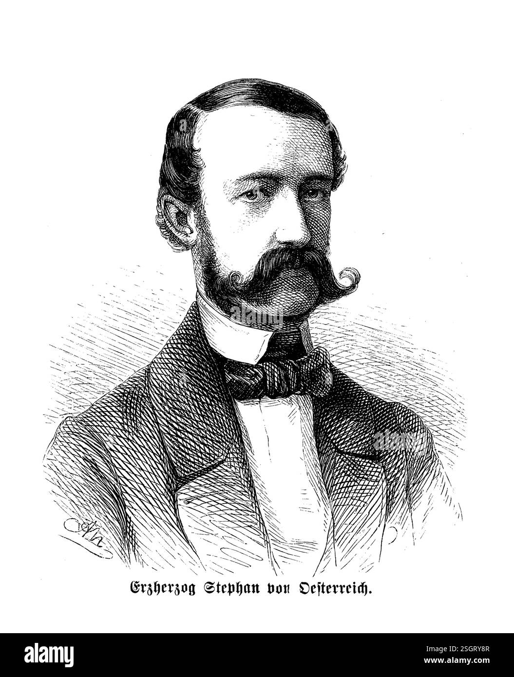 Arciduca Stefano d'Austria ( 1817-1867 ), il Palatino d'Ungheria. Statista e riformatore, il suo dignitoso ritratto esemplifica il suo ruolo nella politica europea durante il XIX secolo, riflettendo il suo nobile background e la sua influenza politica. Foto Stock