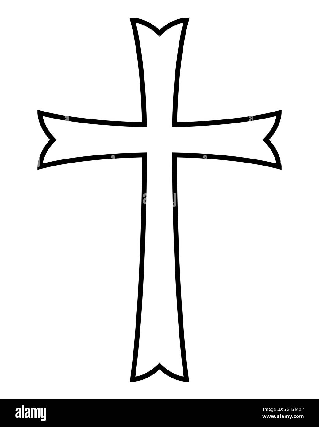 Croce cristiana, sagoma vettoriale in bianco e nero raffigurante una croce religiosa latina, isolata su bianco Illustrazione Vettoriale