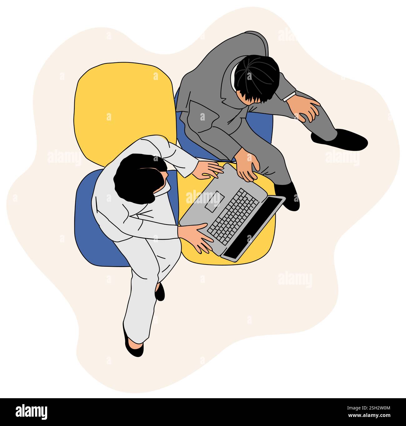 Uomo d'affari e donna in abiti formali seduti Illustrazione Vettoriale