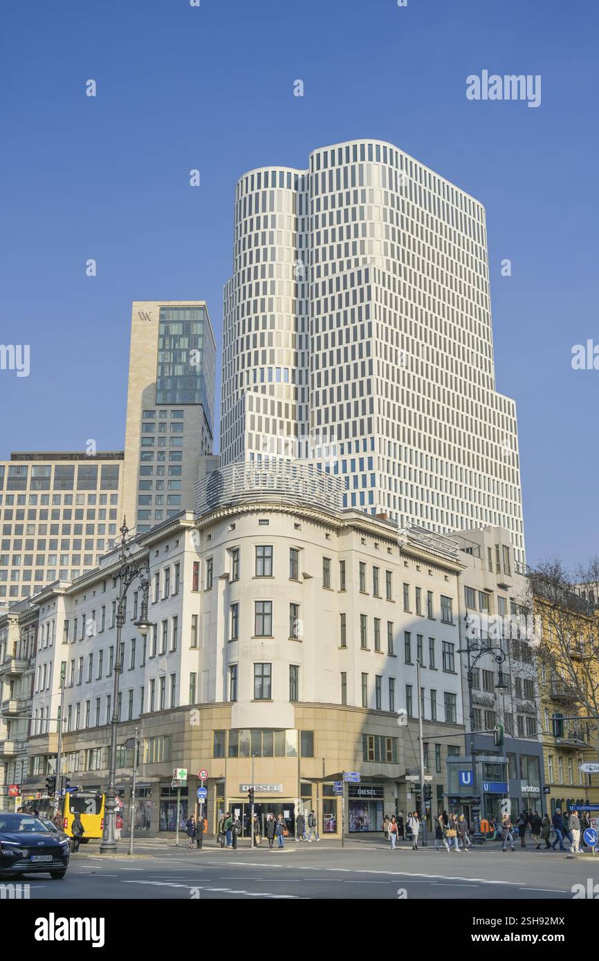 Tower block Upper West, Joachimsthaler Strasse, Kudamm, Charlottenburg, Berlino, Germania, Europa Foto Stock
