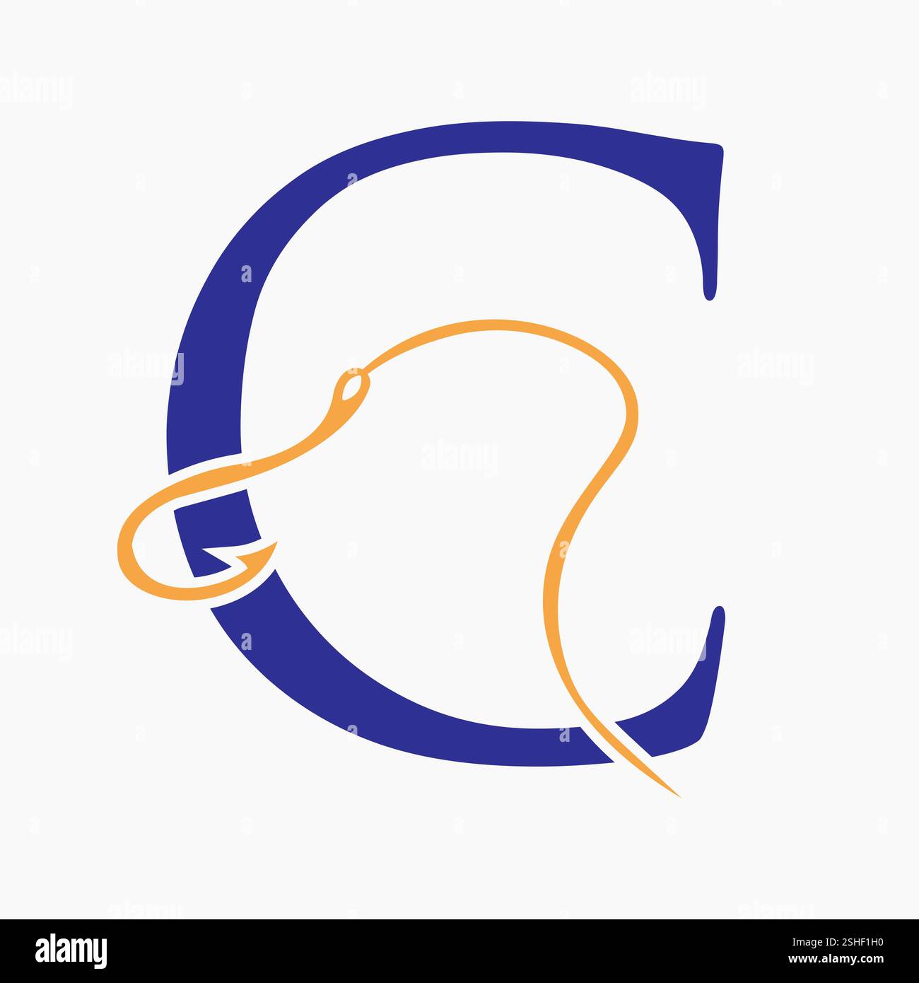 Lettera iniziale C concetto di design del logo del gancio da pesca per Fishing Logo Company Illustrazione Vettoriale