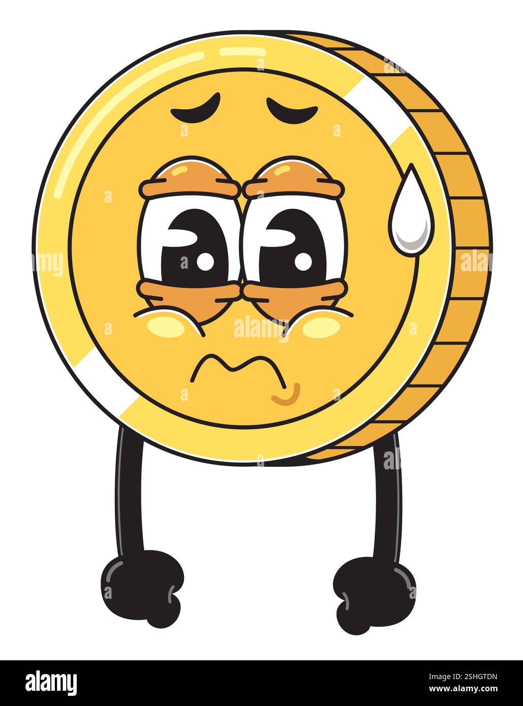 Personaggio di Cartoon Coin preoccupato con Sweat Drop Illustrazione Vettoriale