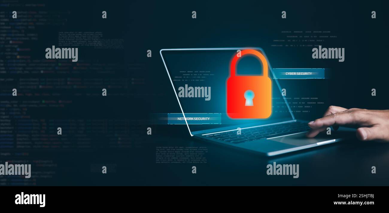 Concetto di sicurezza informatica, accesso, utente, sicurezza e crittografia delle informazioni di identificazione, accesso sicuro alle informazioni personali dell'utente, lucchetto dello schermo, S Foto Stock