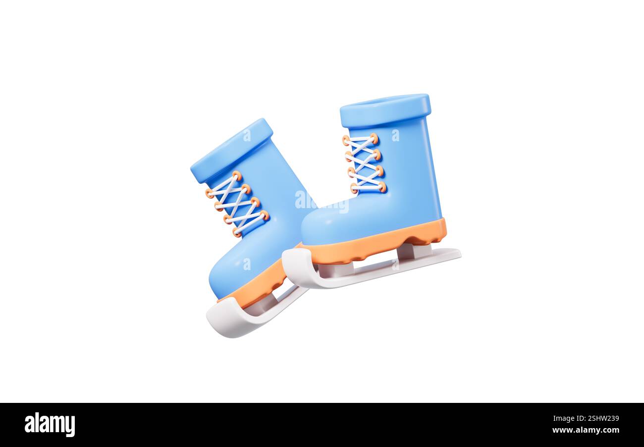 Modello di pattini di ghiaccio blu cartoni animati, rendering 3D. illustrazione 3d. Foto Stock