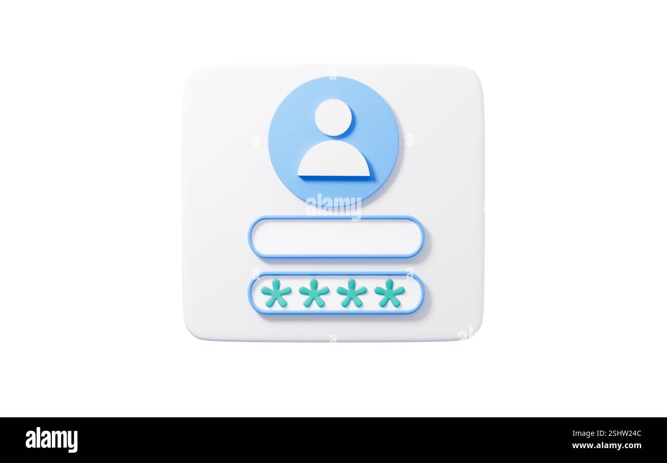 Schermata di accesso dell'utente del sistema operativo, accesso all'account, sicurezza della rete autenticazione delle informazioni personali, rendering 3d. 3d illust Foto Stock