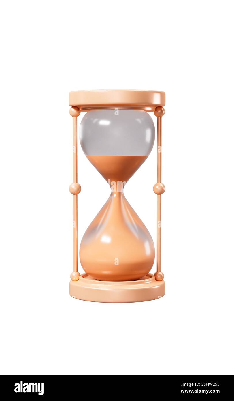 Modello di orologio a sabbia cartoni animati, rendering 3D. illustrazione 3d. Foto Stock