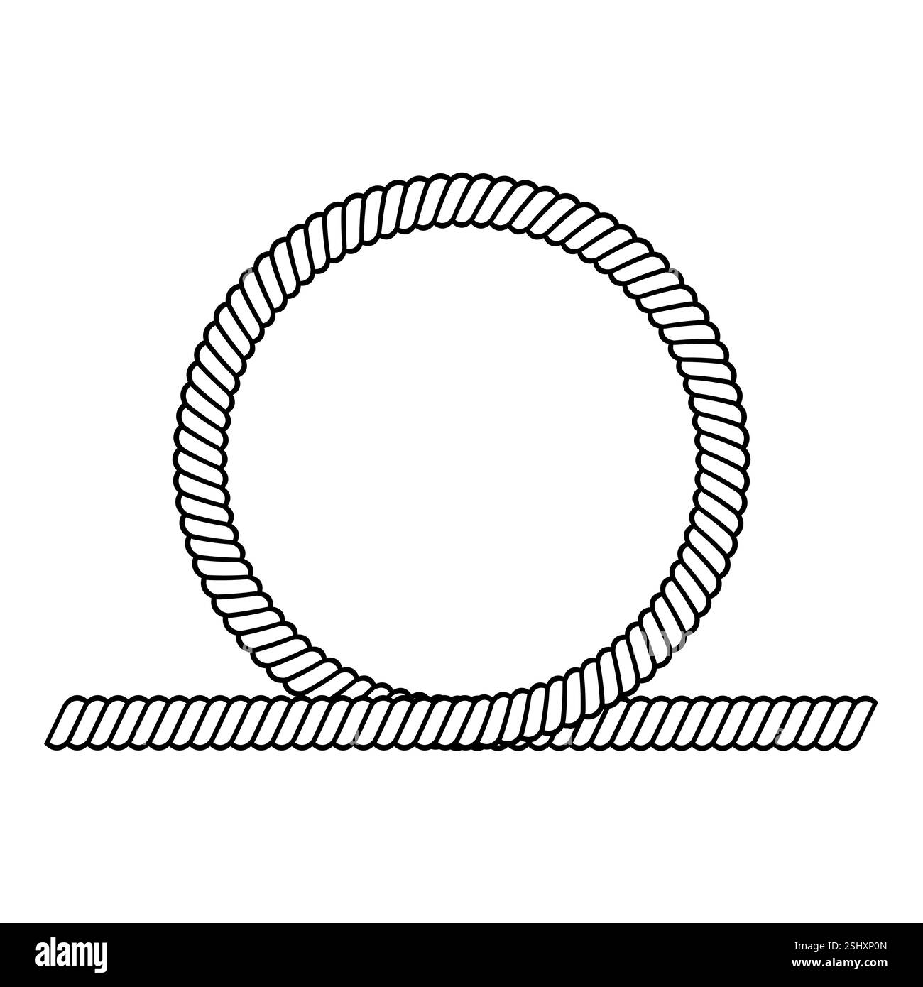 Linea nera che disegna un cerchio di fune, con una linea retta di fune sotto Illustrazione Vettoriale